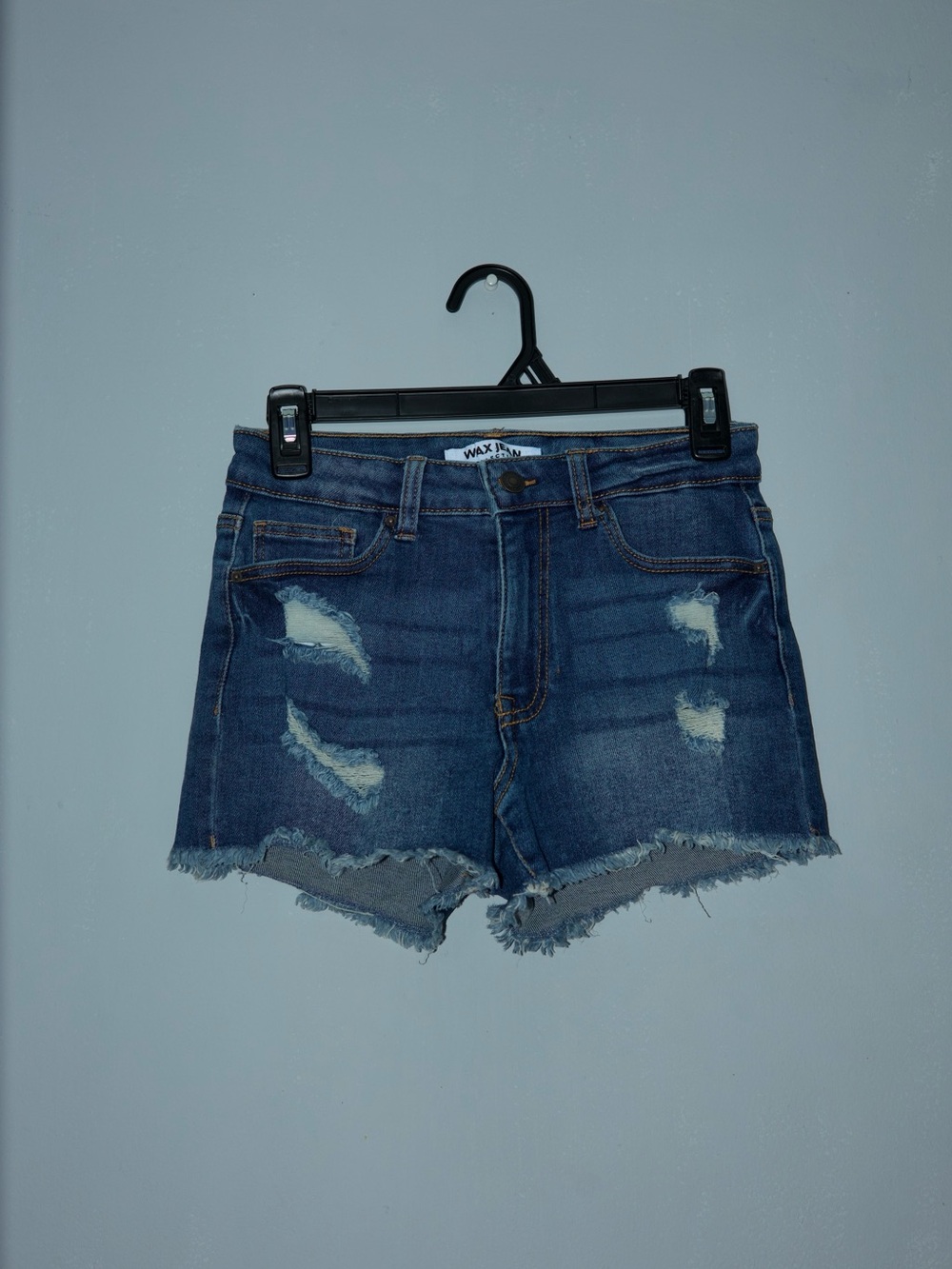 Wax Jean Dark Blue Distressed Denim Cutoff Shorts
